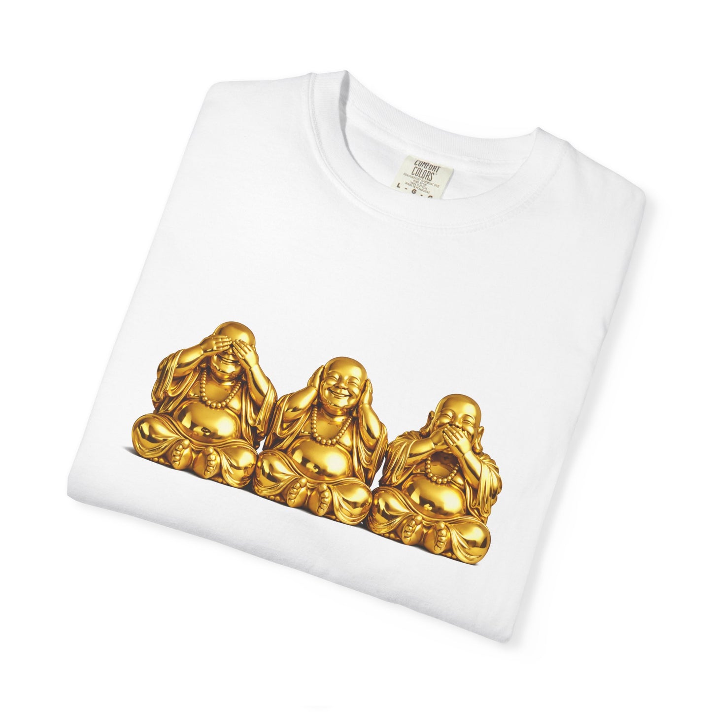 Three Golden Laughing Buddhas T-Shirt | See No Evil Graphic Tee