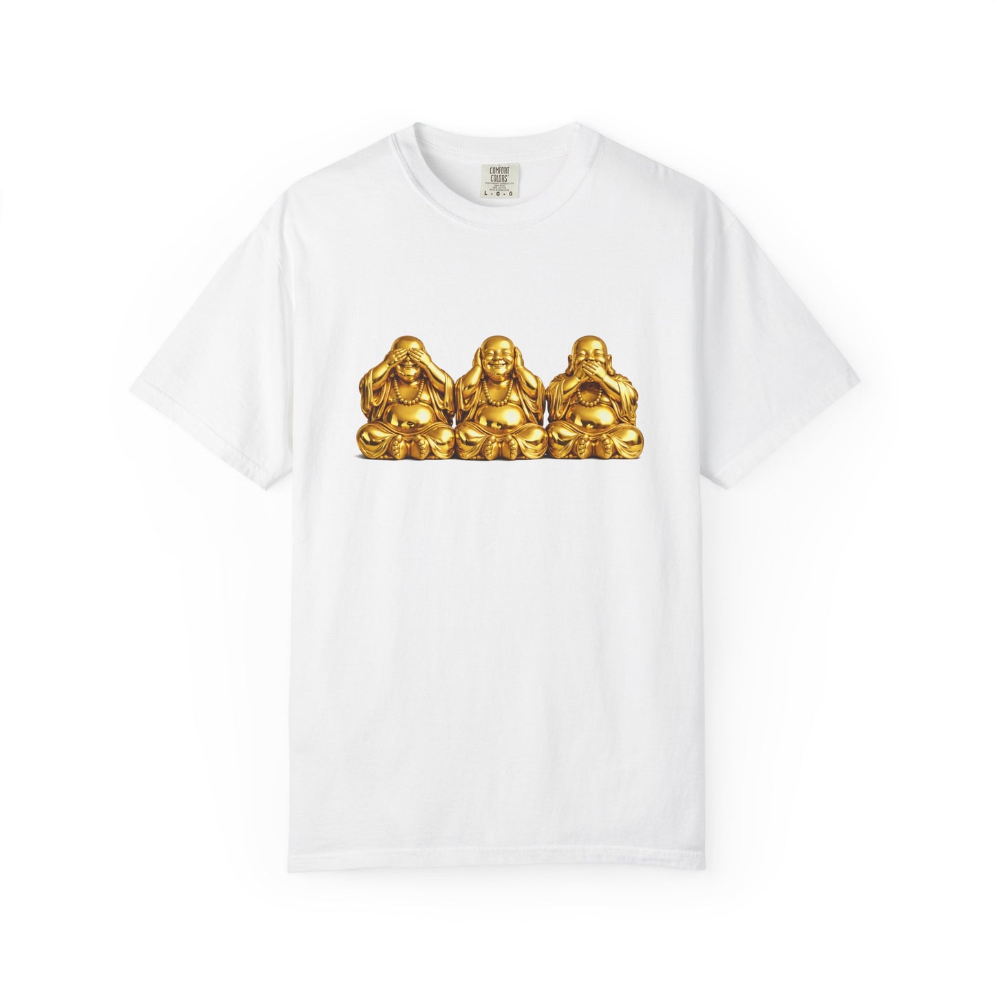 Three Golden Laughing Buddhas T-Shirt | See No Evil Graphic Tee