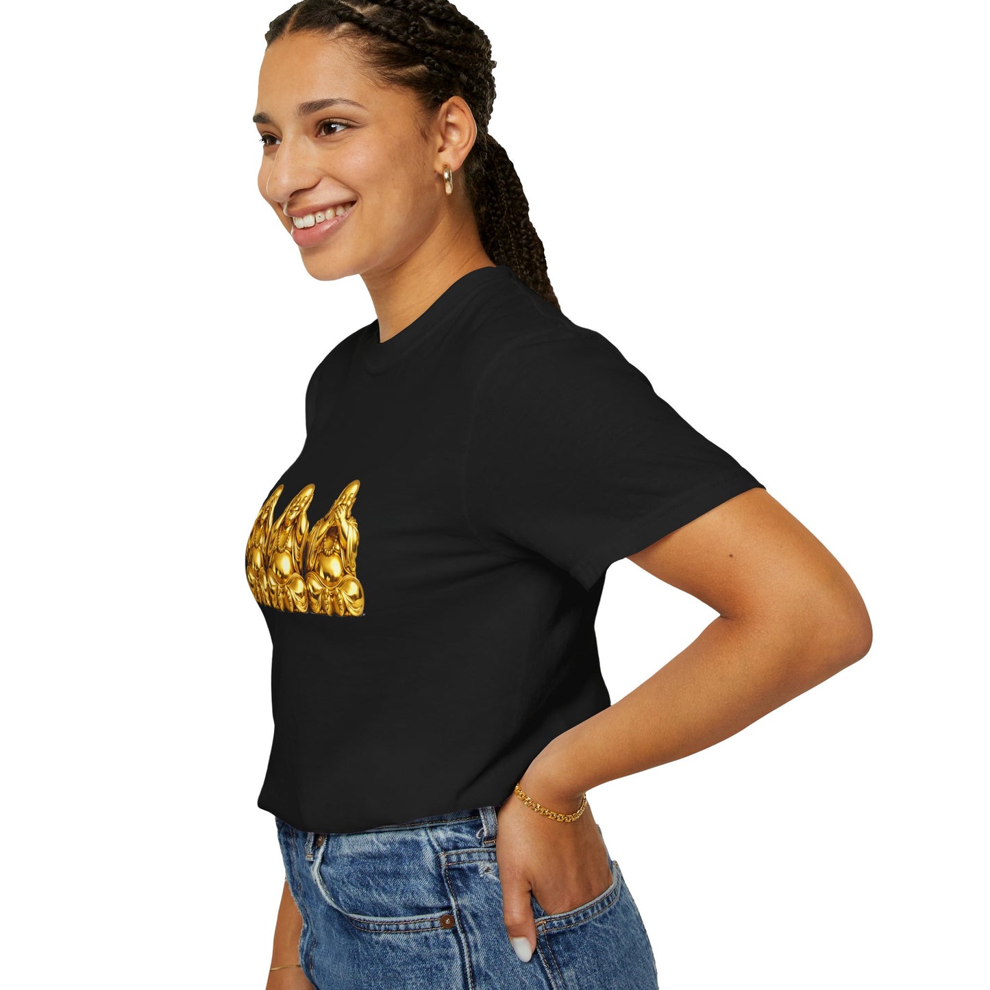 Three Golden Laughing Buddhas T-Shirt | See No Evil Graphic Tee