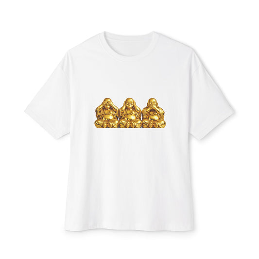Three Golden Laughing Buddhas T-Shirt | Golden Harmony Graphic Tee
