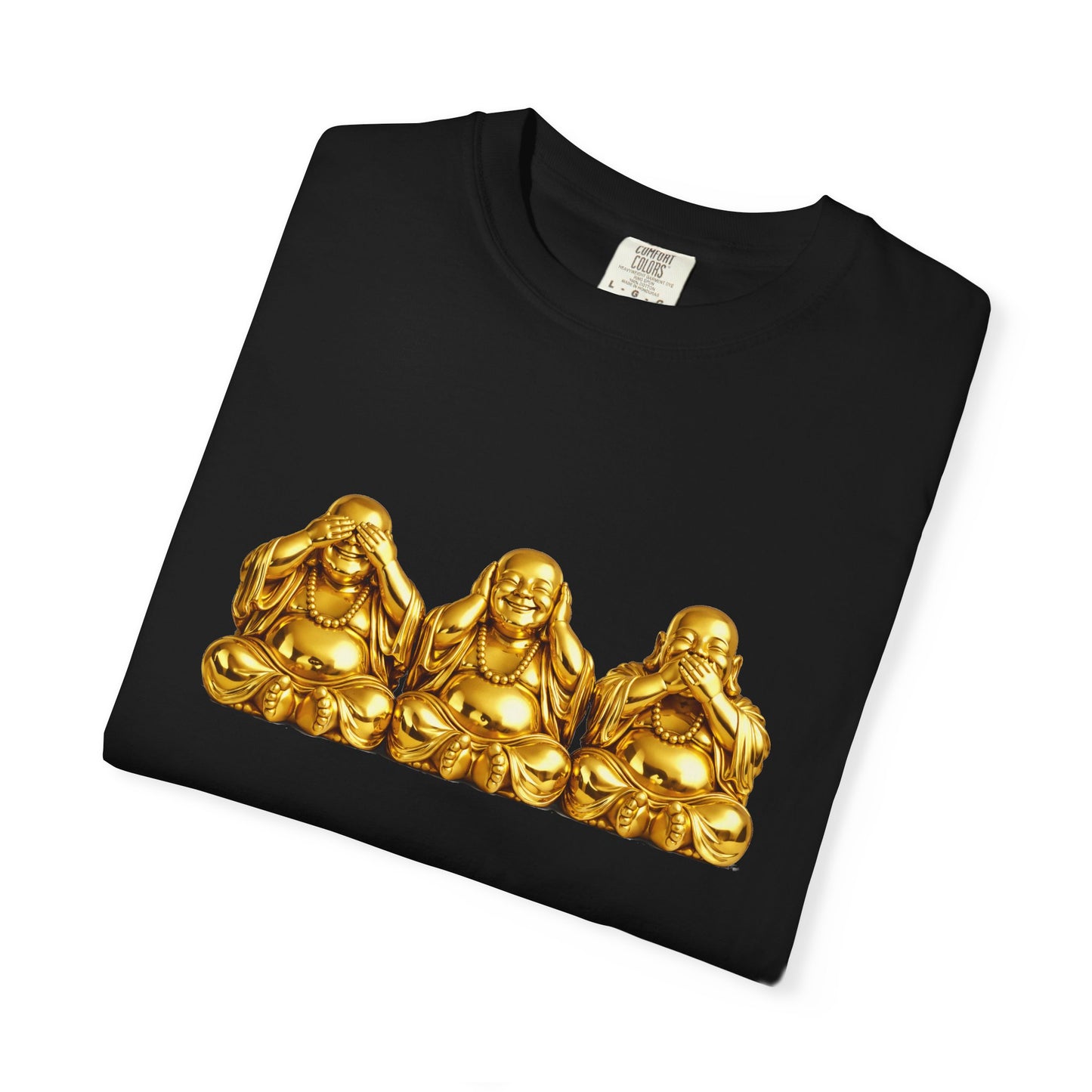 Three Golden Laughing Buddhas T-Shirt | See No Evil Graphic Tee